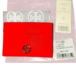 Tory Burch Brilliant Red Robinson Card Case Cardholder NEW WITH TAGS Style 54886